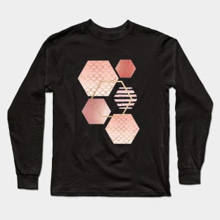 Geometric hexagon modern pink mermaid Long Sleeve T-Shirt